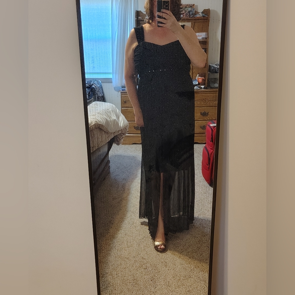 Connected Apparel Black Maxi Gown with Spaghetti Straps